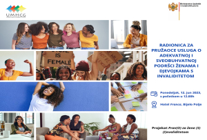NAJAVA: UMHCG organizuje Radionicu za pružaoce usluga o adekvatnoj i sveobuhvatnoj podršci ženama i djevojkama s invaliditetom