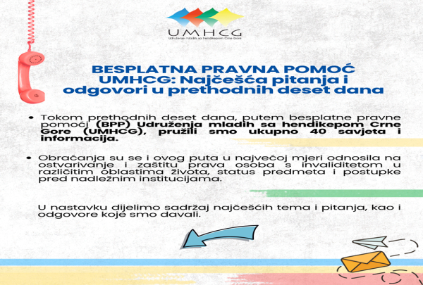 BESPLATNA PRAVNA POMOĆ UMHCG: Najče&scaron;ća pitanja i odgovori u prethodnih deset dana